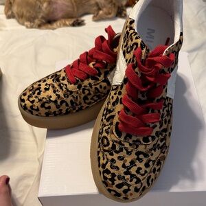 Mia Leopard Print Sneakers with Red laces
